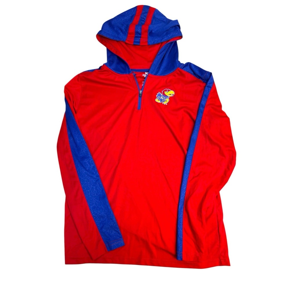 Kansas University Jayhawks Quarter Zip Moisture Wick Hoodie Youth XL Red